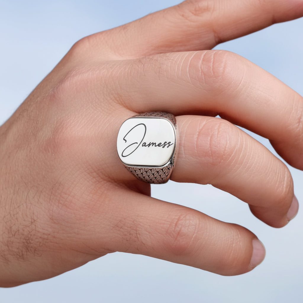 925 Sterling Silver Herrenring mit eigenem Namensgravur -1