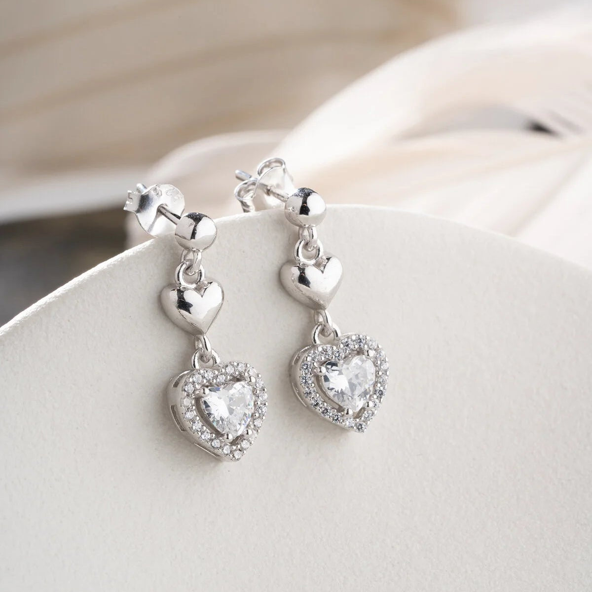 Heart-shaped Earrings with Zirconia – 925 Silver