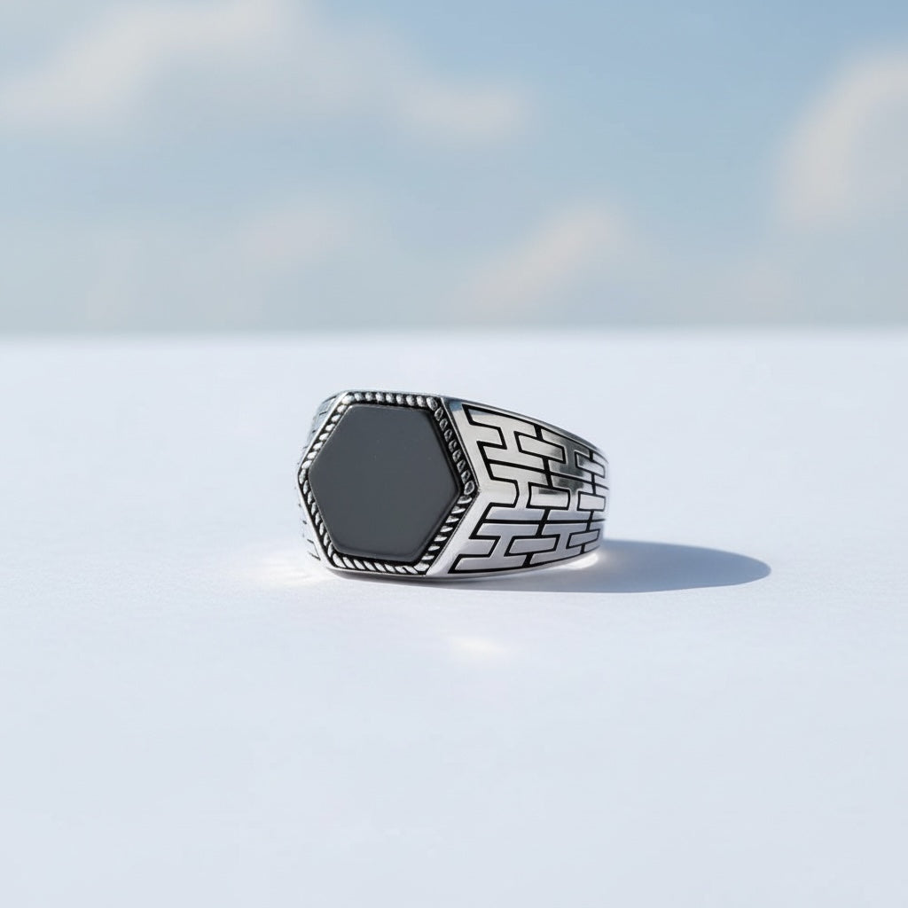 Silver Men's Ring With Onyx