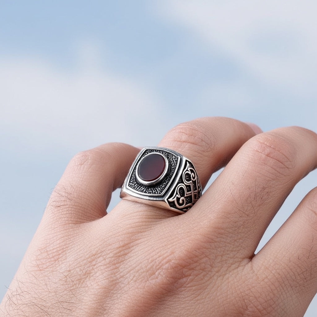 Silbermännerring mit Achatstein