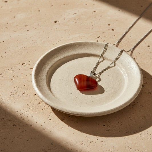 Red agate heart pendant with chain