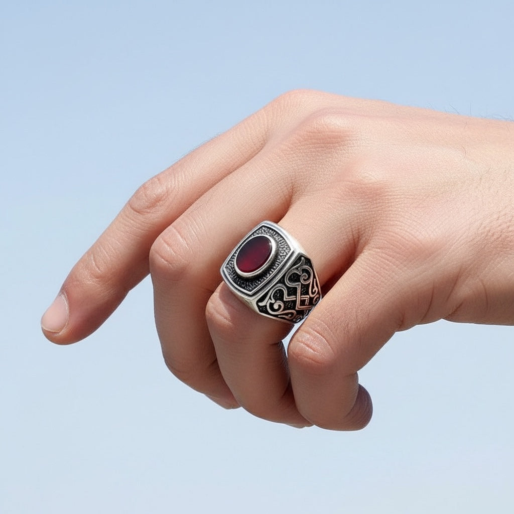 Silbermännerring mit Achatstein