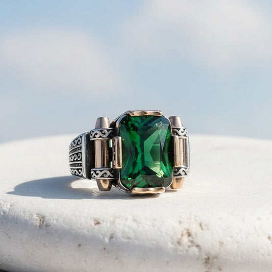 Herenring met Groene Zirkonia – 925 Sterling Zilver