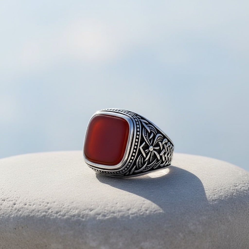 Silbermännerring mit Achatstein