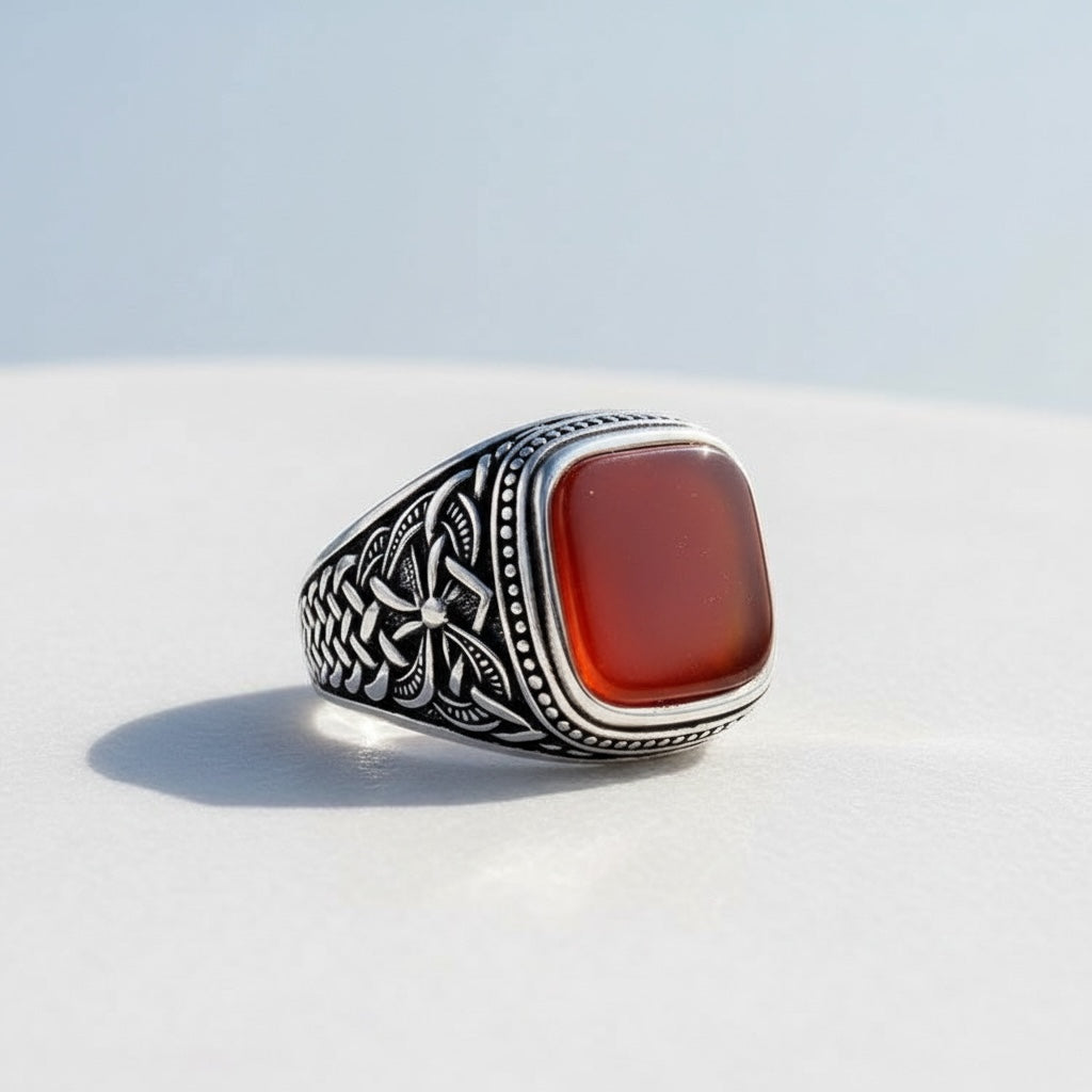Zilveren Heren Ring Met Agaat Steen