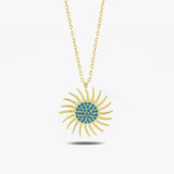 Turquoise Steen Zon Zilveren Ketting