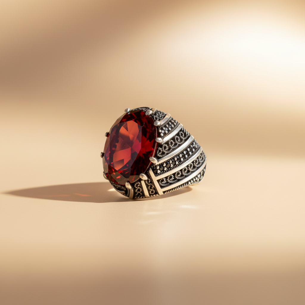 Rode Zirkonia Herenring | 925 Zilver
