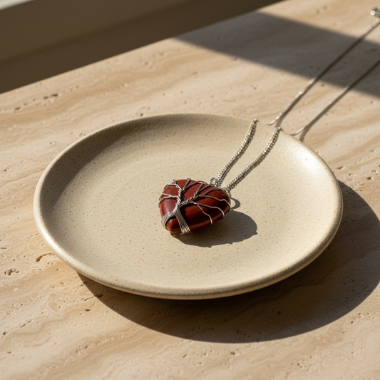 Red agate heart pendant with chain
