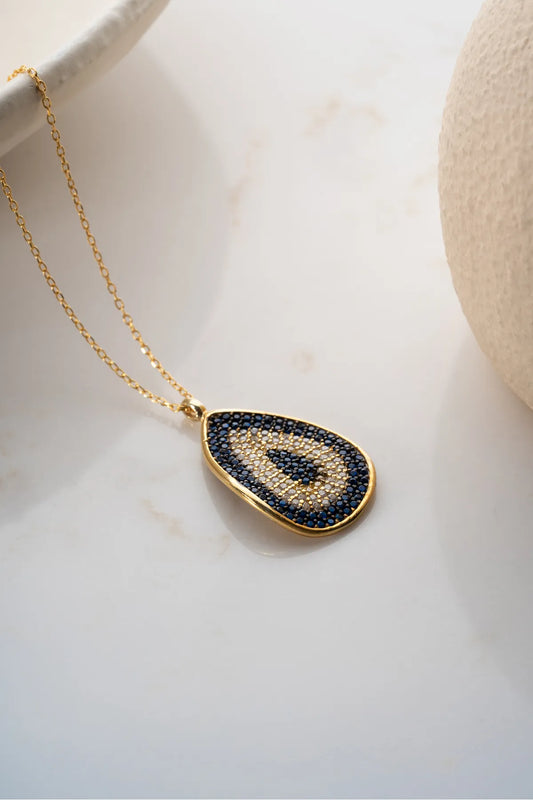 Blue Aura Boze Oog Druppel Ketting – 925 Zilver
