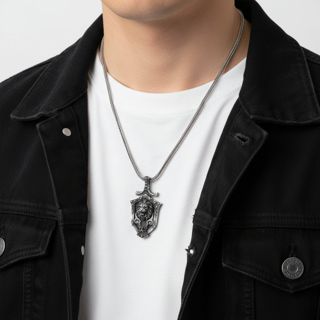 925 Silberlöwenanhänger im Schilddesign