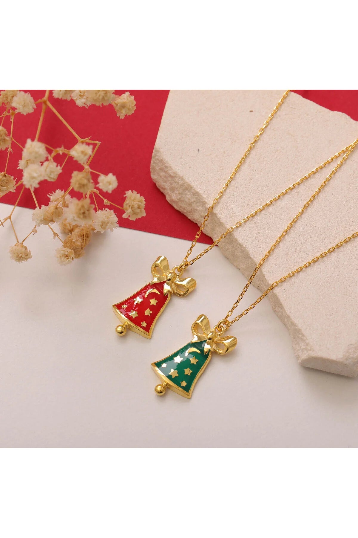 StellaBell - 925 Sterling Silver Christmas Bell Pendant - Red or Green