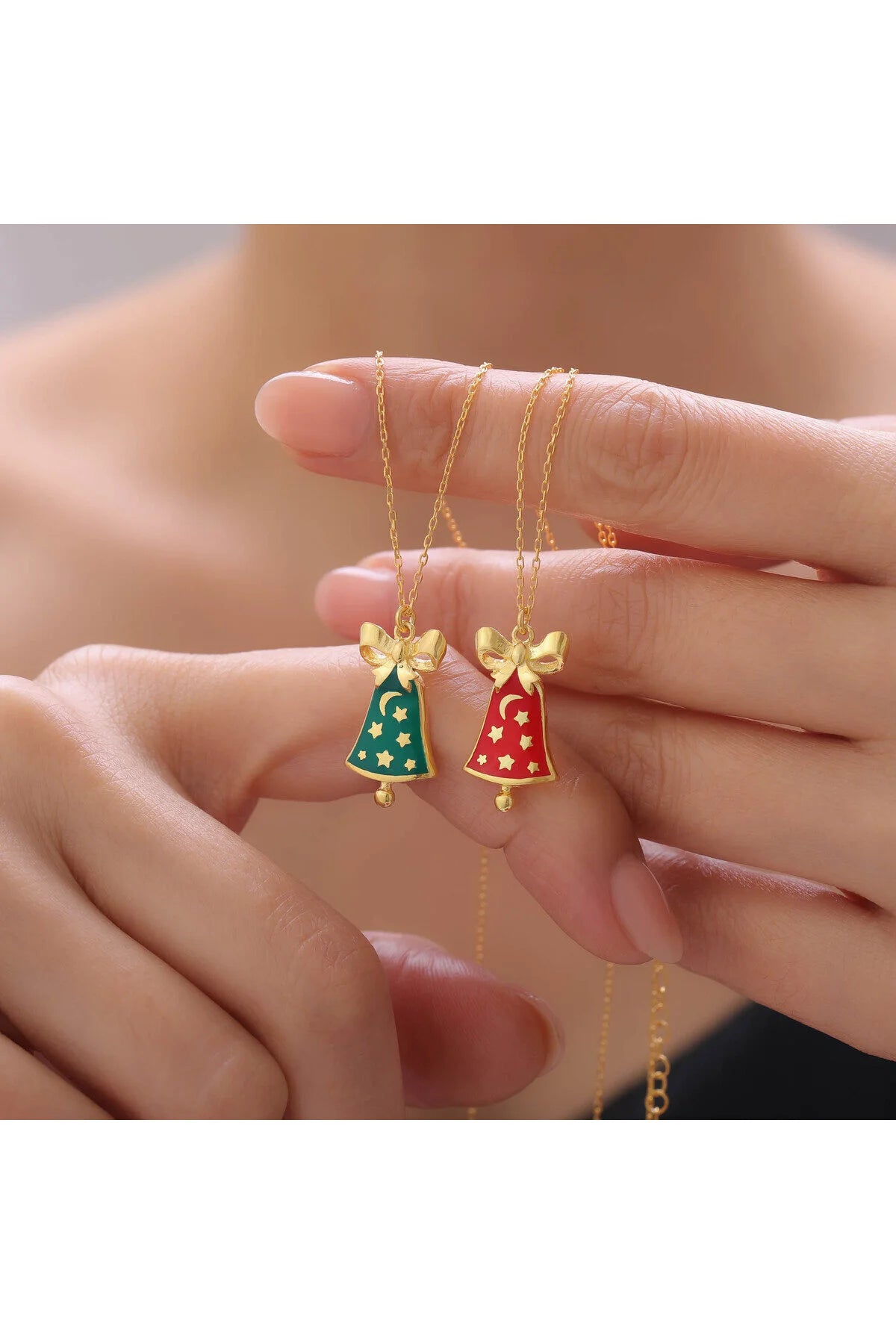 StellaBell - 925 Sterling Silver Christmas Bell Pendant - Red or Green