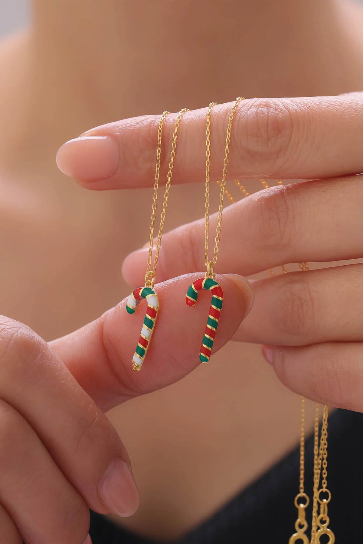 CandyJoy - 925 Sterling Silver Christmas Candy Cane Necklace – Color Choice