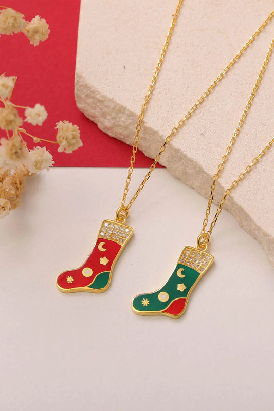 925 Sterling Silver Christmas Stocking Pendant – Red or Green