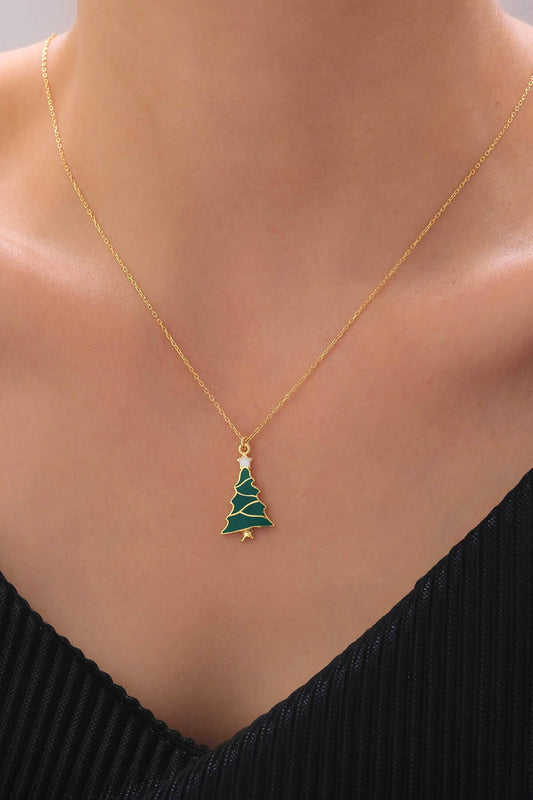 925 Sterling Silver Christmas Tree Pendant Necklace