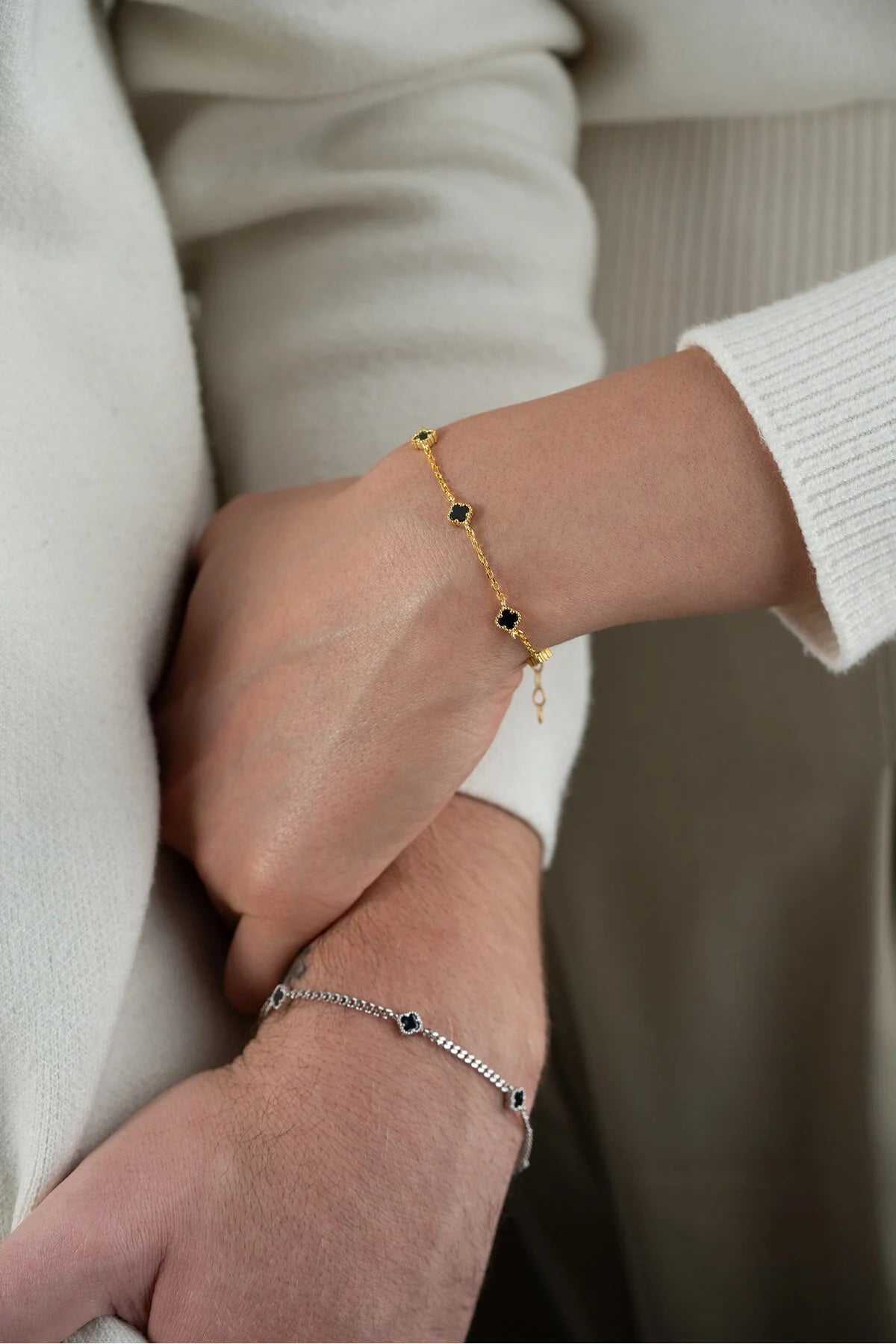 925 Sterling Zilver Klavervier Armband Set voor Koppels