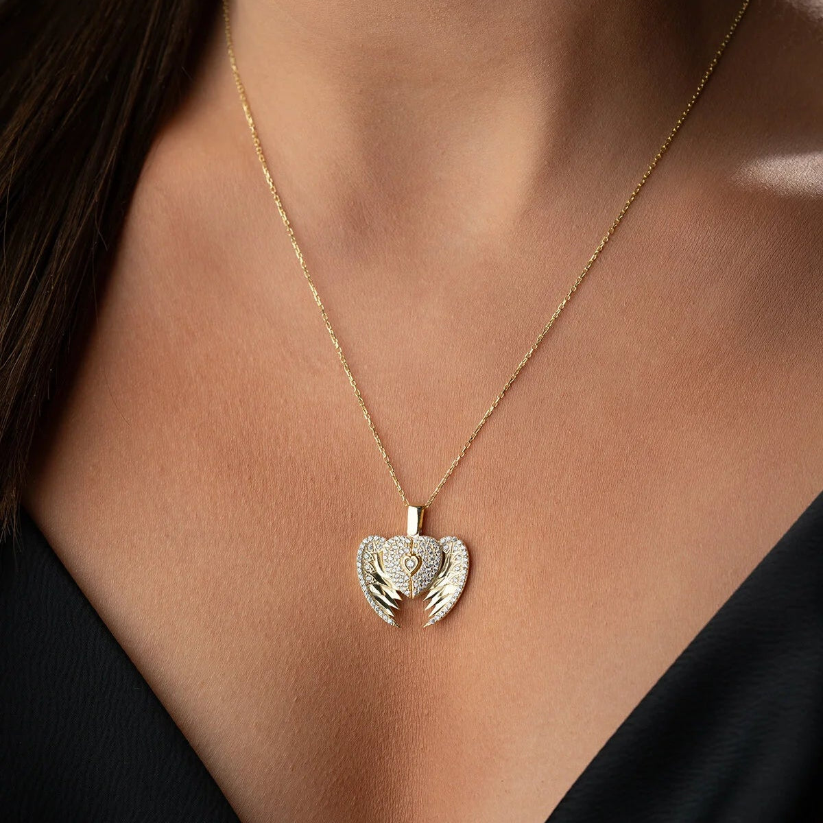 Persoonlijke Hartvormige Engelvleugel Ketting