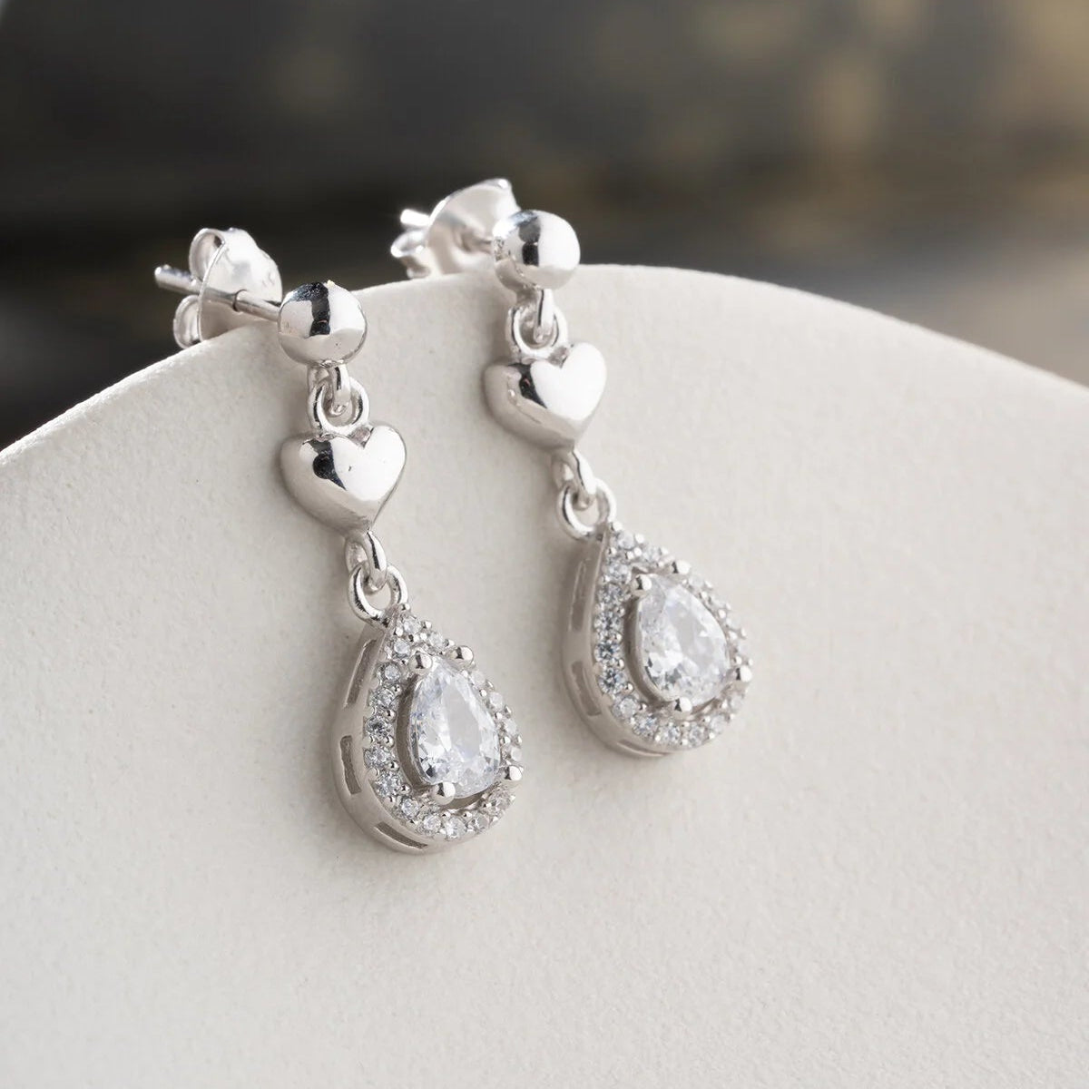 Silver Earrings with Heart and Drop Design