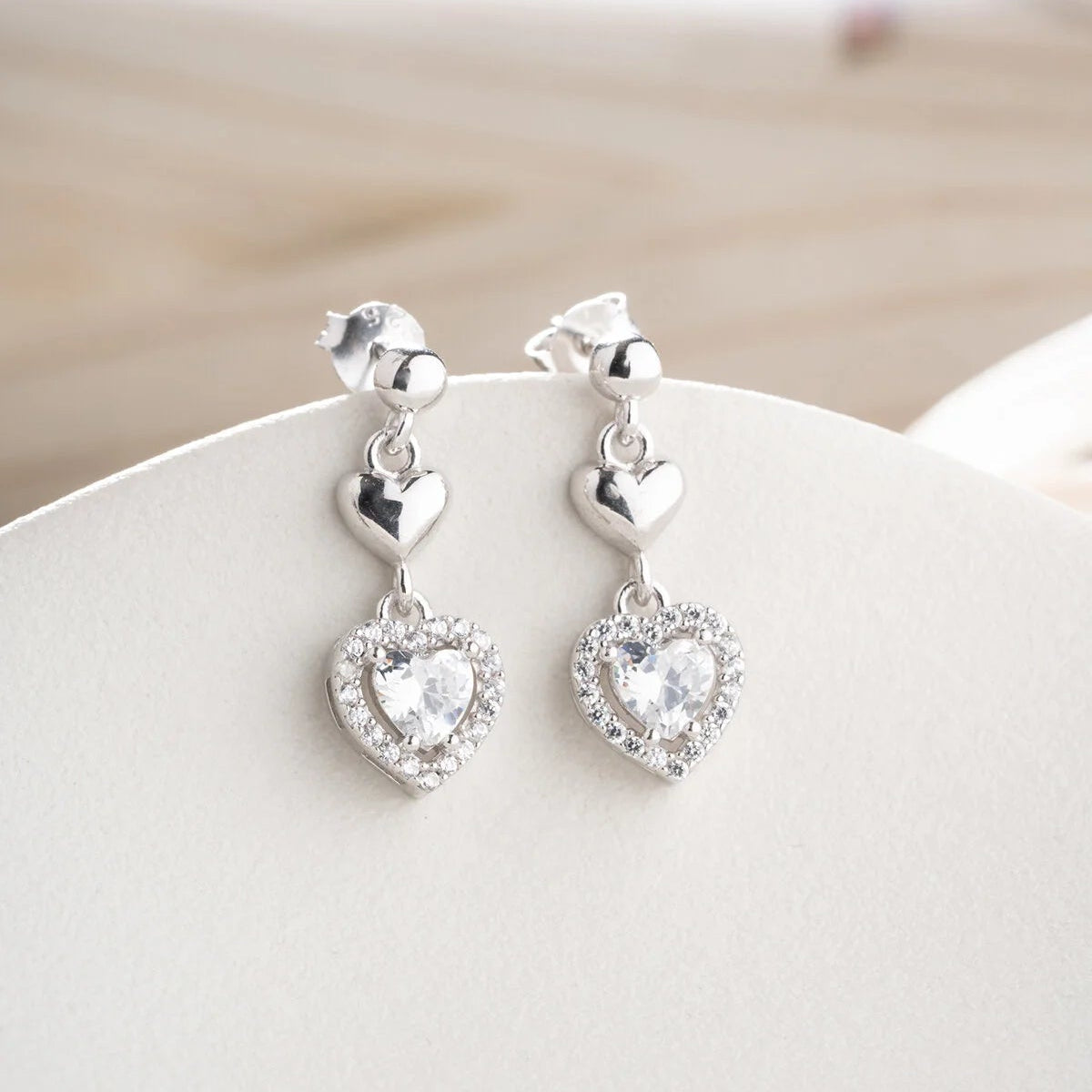 Heart-shaped Earrings with Zirconia – 925 Silver