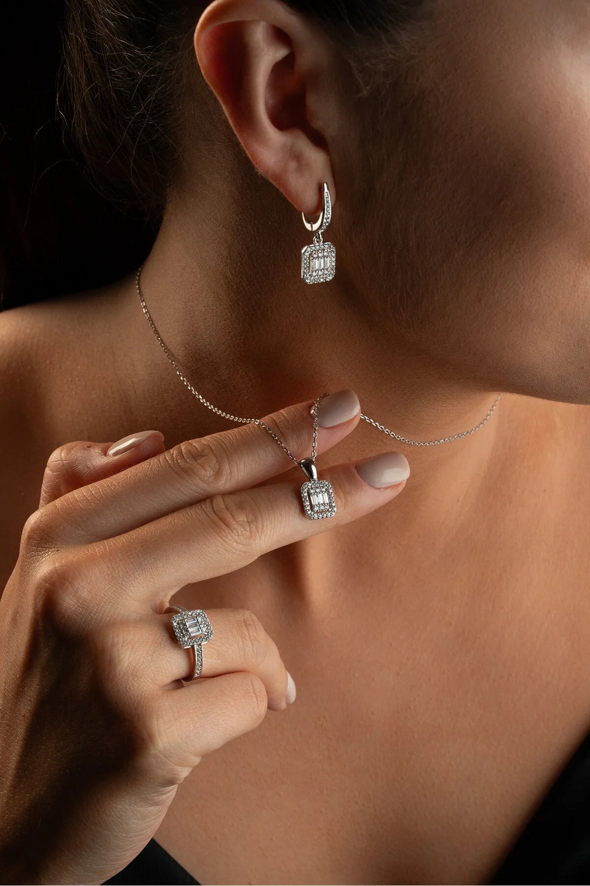 Crystal Époque Zilveren Set met Baguette Zirkonia