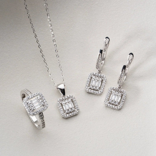Crystal Époque Zilveren Set met Baguette Zirkonia