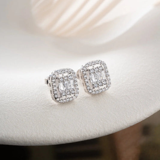 925 Sterling Silber Ohrringe mit Baguette-Stein