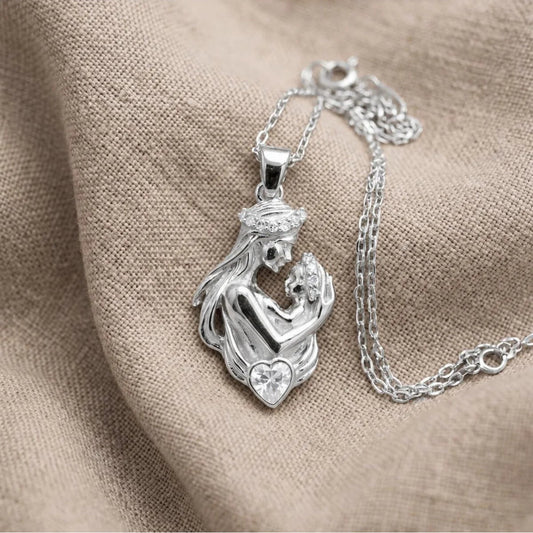 Moeder en kind ketting van 925 sterling zilver met hartvormige zirkonia