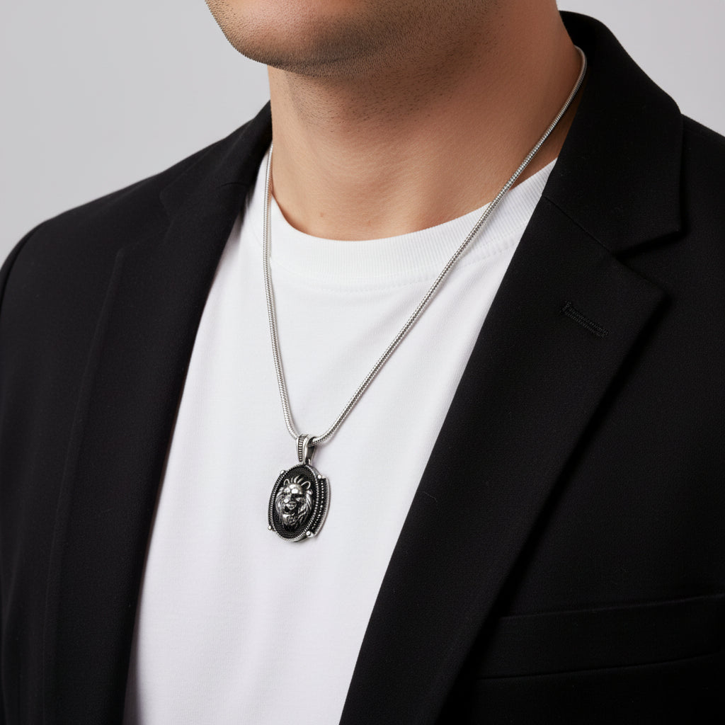 925 Zilver Herenketting met Leeuw Hanger en Microstenen