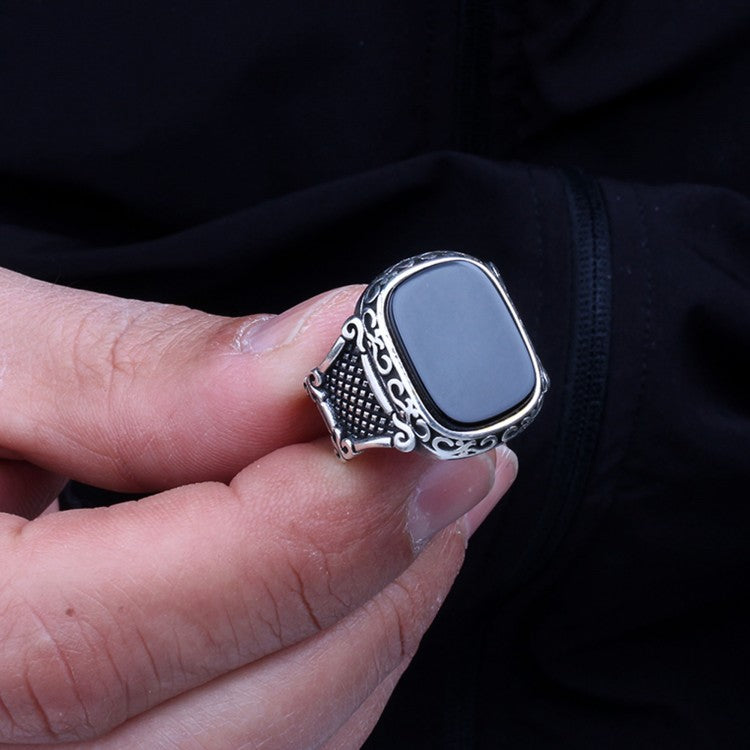 Herenring van 925 Zilver met Onyx Steen