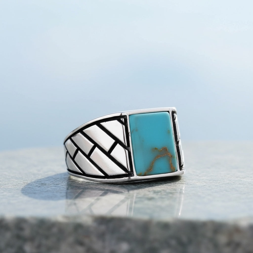 925 Sterling Zilveren Herenring met Turkoois Steen