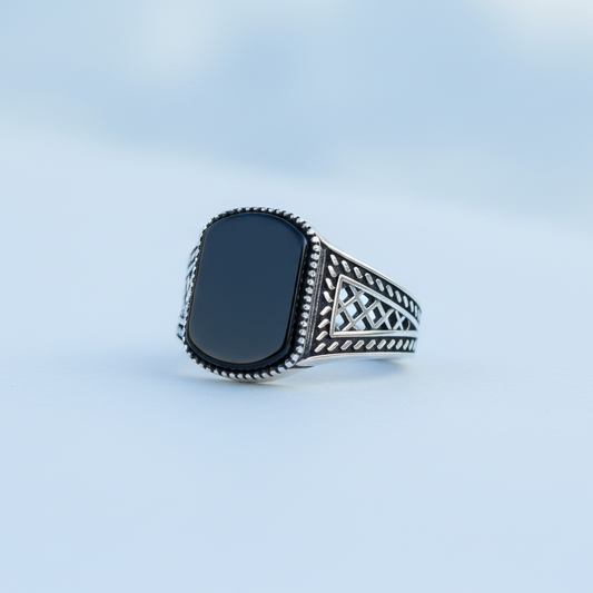 Herenring van 925 Zilver met Onyx Steen
