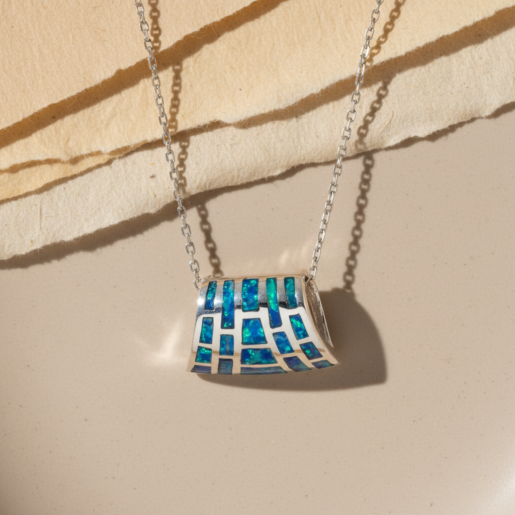 Silberne Halskette mit blauem Opal BLDS068