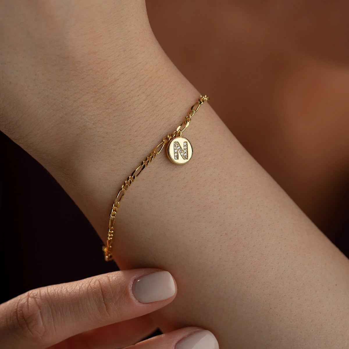 Figaro Chain Initial Bracelet | 925 Sterling Silver