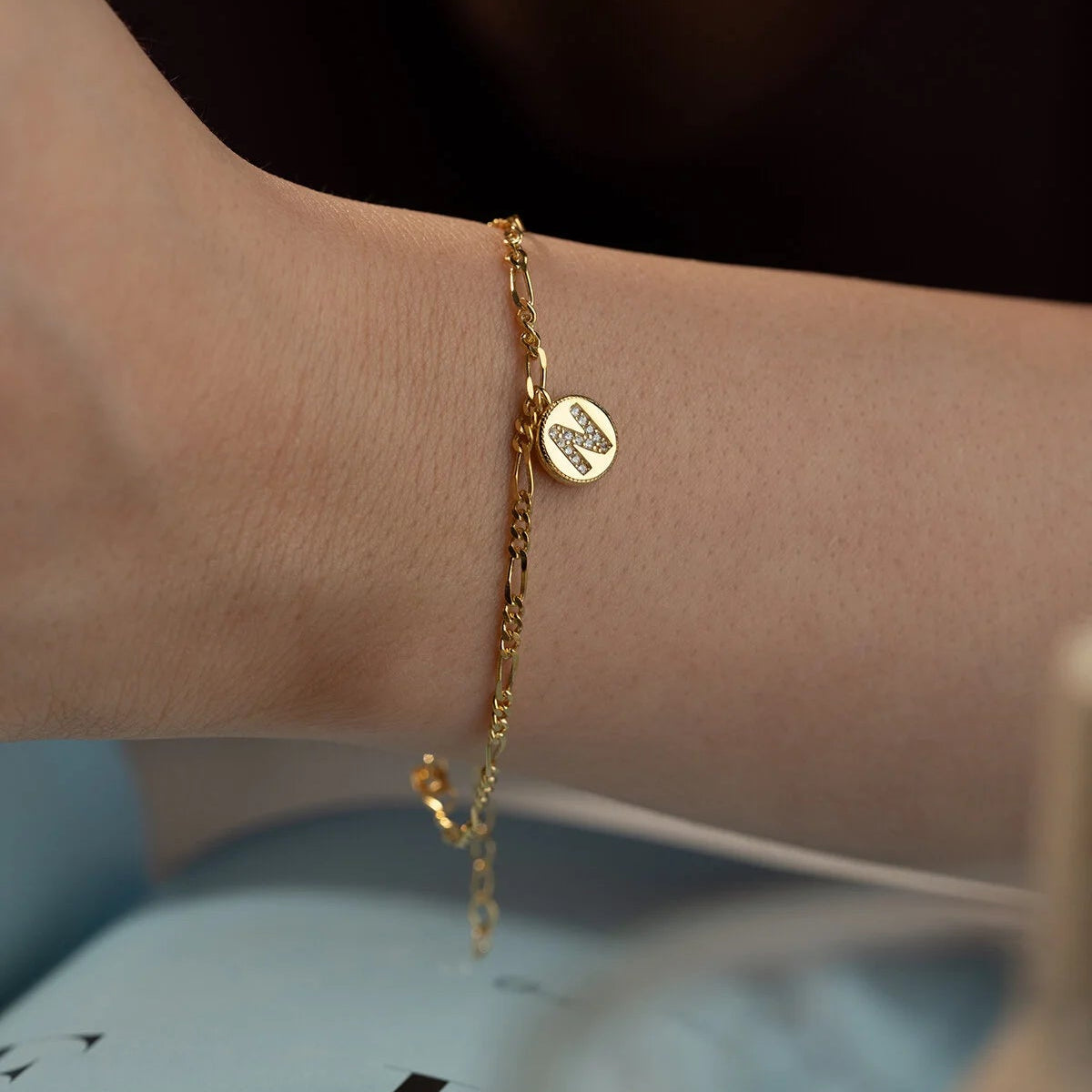 Figaro Chain Initial Bracelet | 925 Sterling Silver