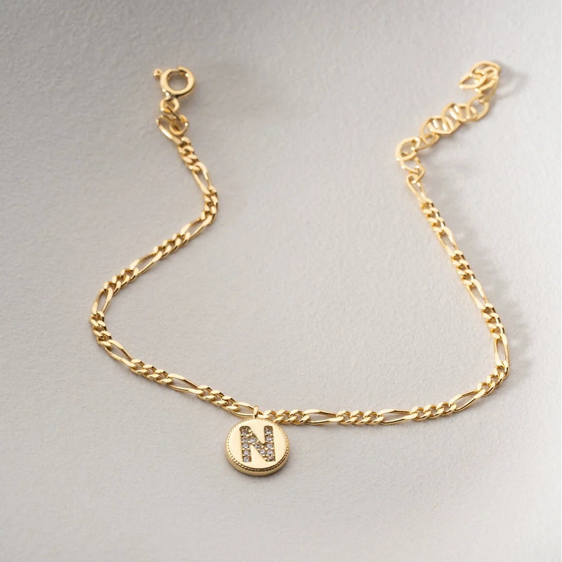 Figaro Chain Initial Bracelet | 925 Sterling Silver