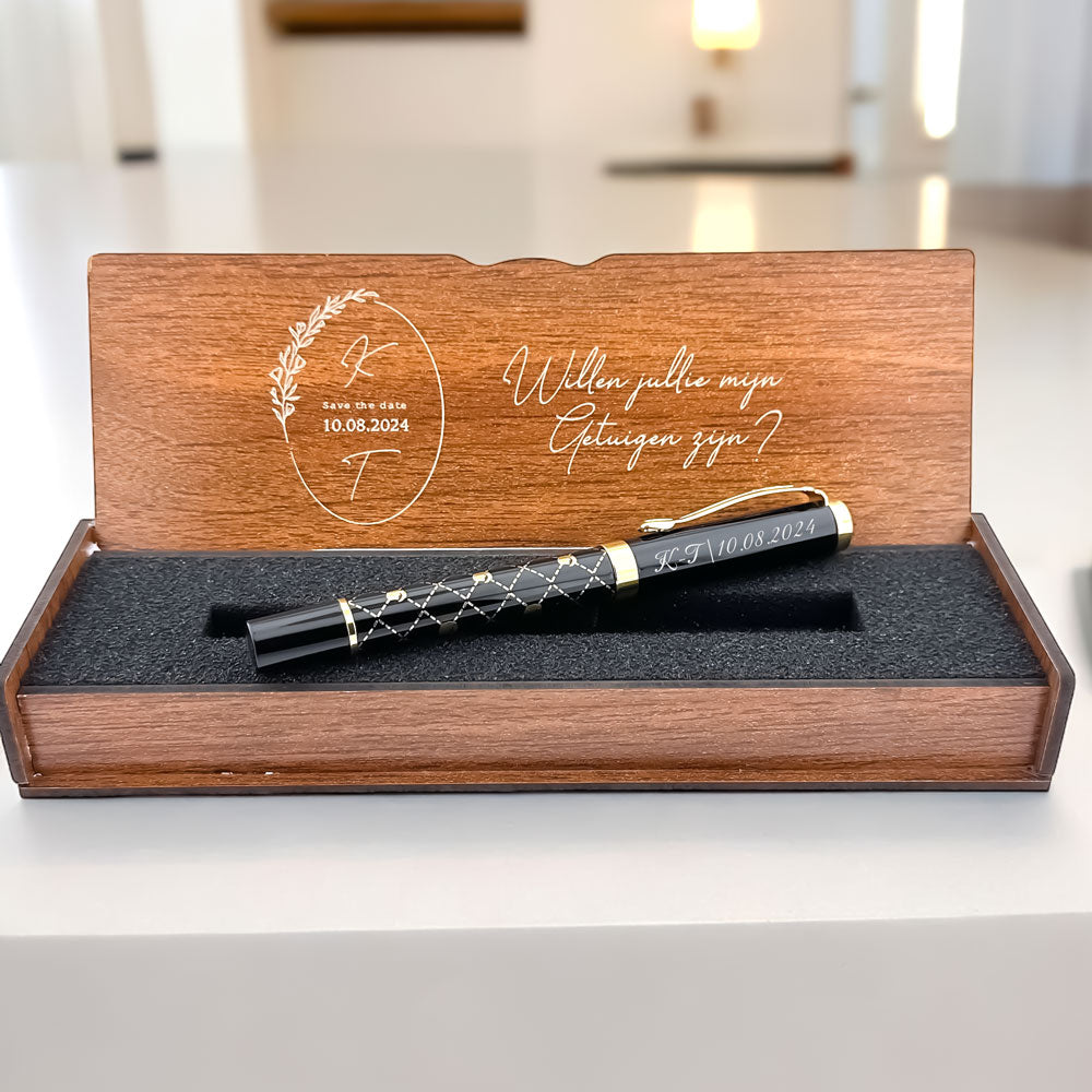 Personal Pen with Notes in Wooden Box for Wedding Witnesses