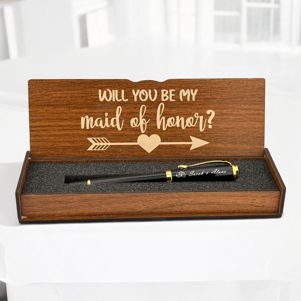 Personal Pen with Notes in Wooden Box for Wedding Witnesses BLG240132 1