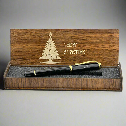 Kerstcadeau -Persoonlijke Pen met Notities in Houten Doosje