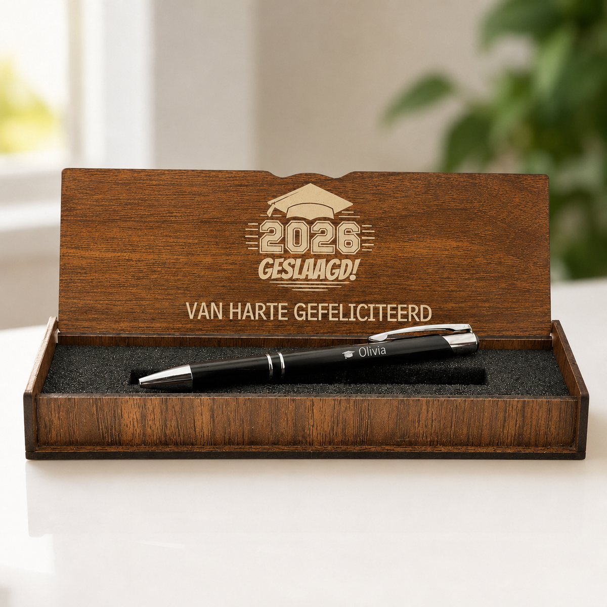 Persoonlijk Gegraveerde Balpen in Houten Doos - Geslaagd Cadeau