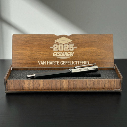 Gepersonaliseerde Luxe Pen Set - Gegraveerd Houten Doosje - Geslaagd Cadeau