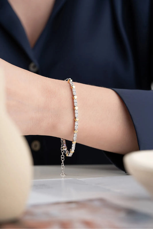 Zilveren Armband met Gouden Hartjes
