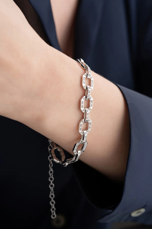 Zilveren Schakelarmband met Baguette Steentjes