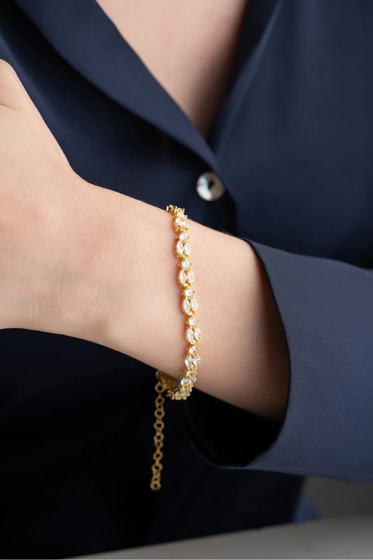 Vergulde Armband met Ovale Steentjes