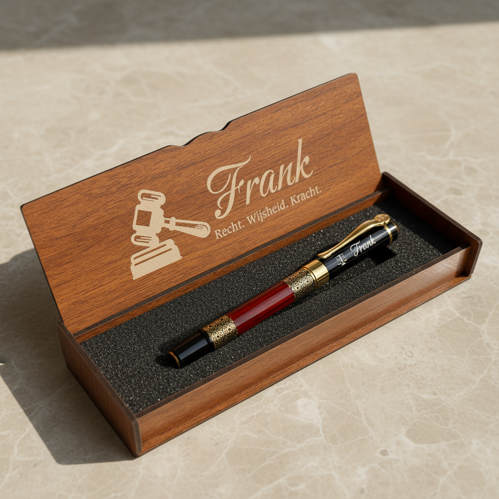 Persönlich gravierter Roller Stift in Holzkasten - Anwälte Geschenk