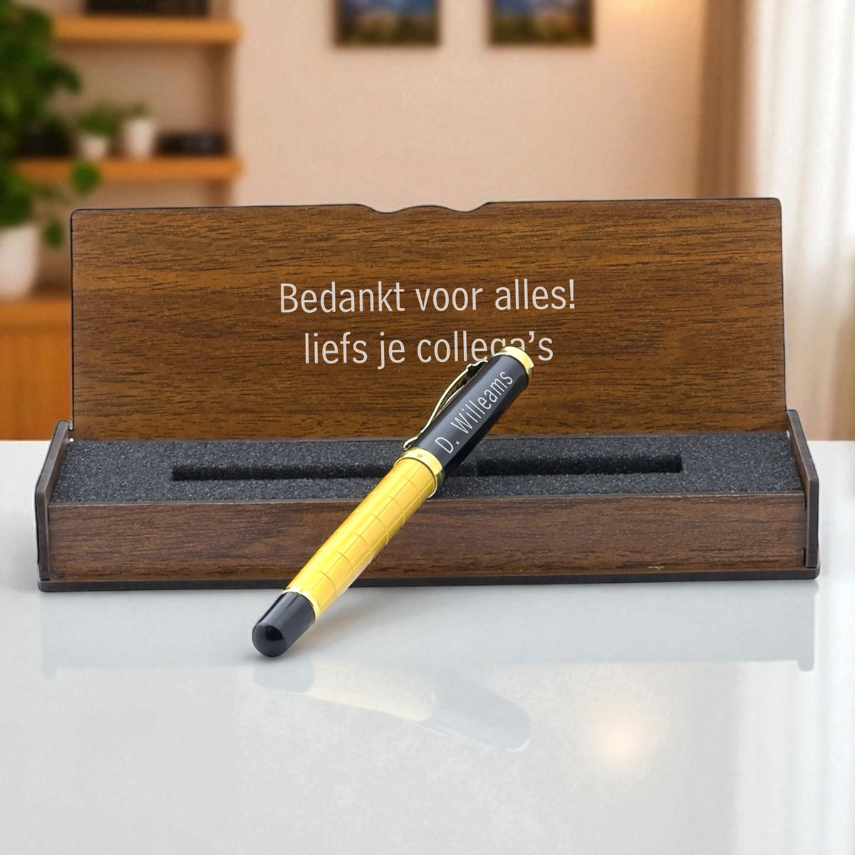 Gepersonaliseerde rollerbalpen -Schrijfset met Gegraveerde Houten Doosje BLP1214-R