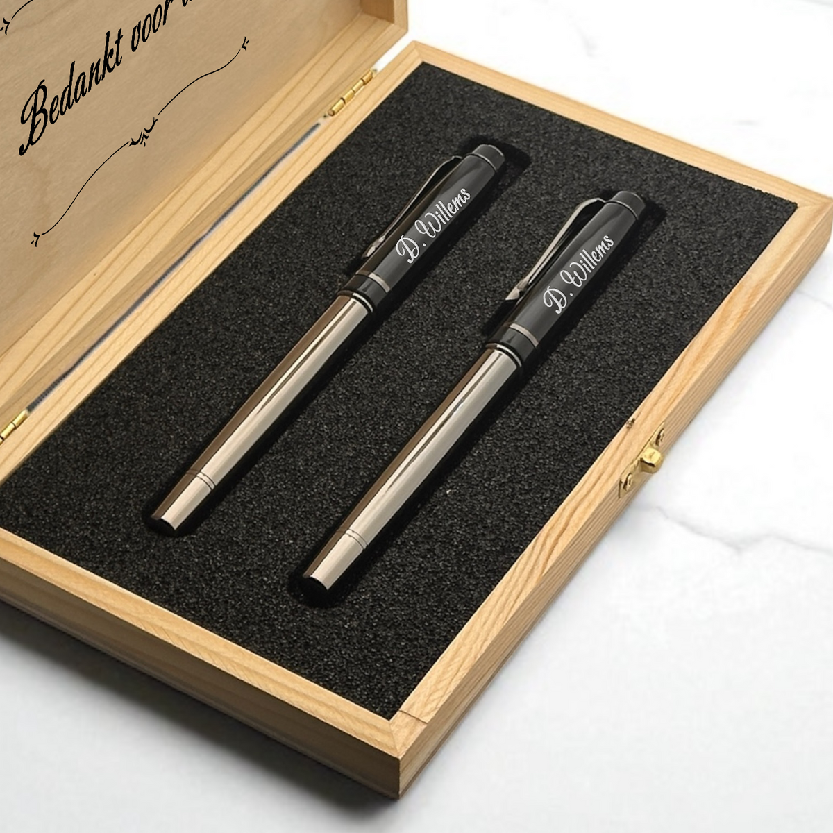 Personalised 2-Pen Set with Engraved Wooden Gift Box