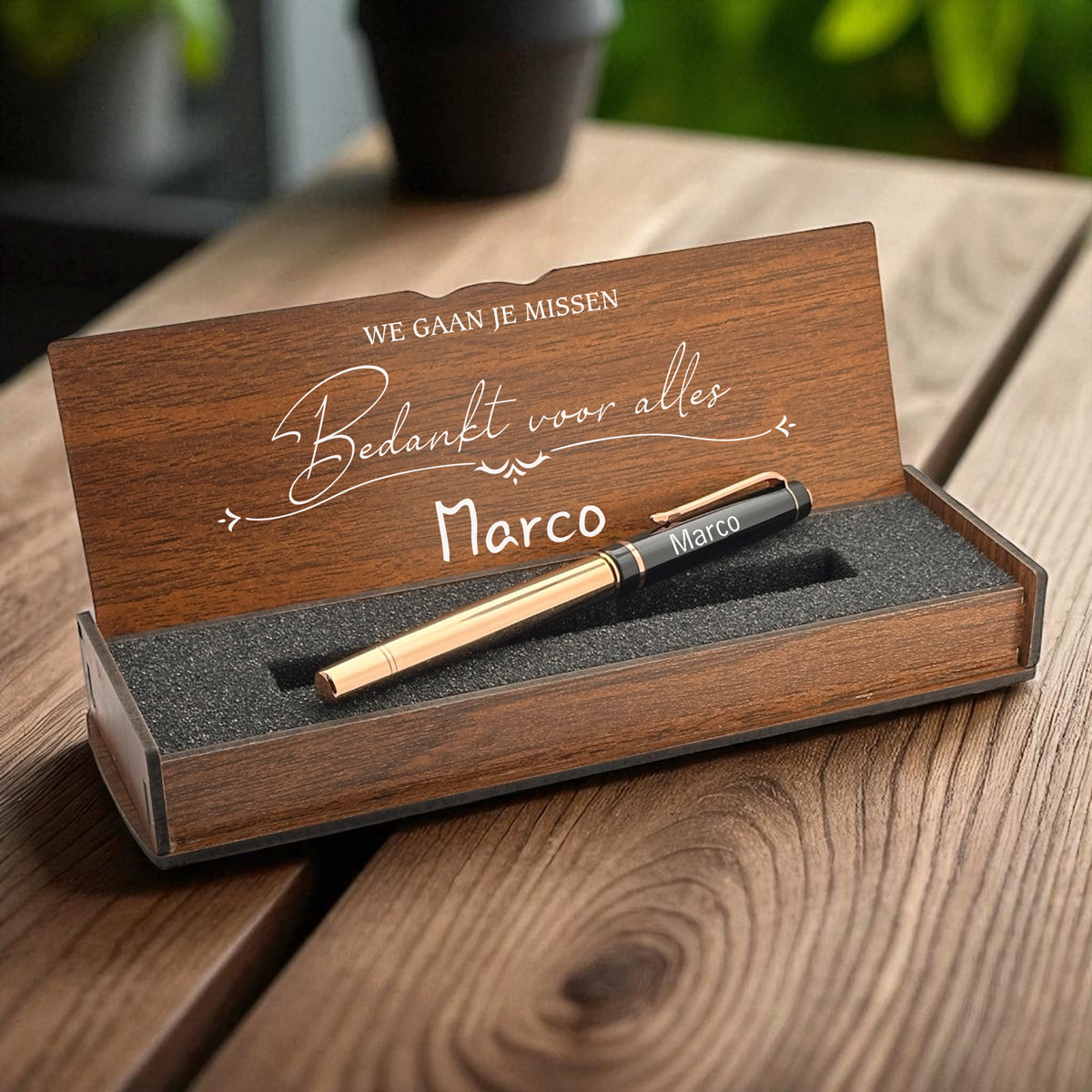 Gepersonaliseerde Pen in Houten Doos – Afscheids- & Bedankcadeau