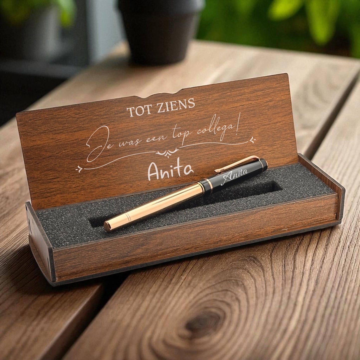 Gepersonaliseerde Pen in Houten Doos – Afscheids- & Bedankcadeau