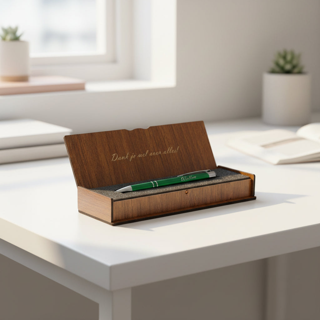 Personalisierter Kugelschreiber – Schreibset mit gravierter Holzbox BLP2002GD