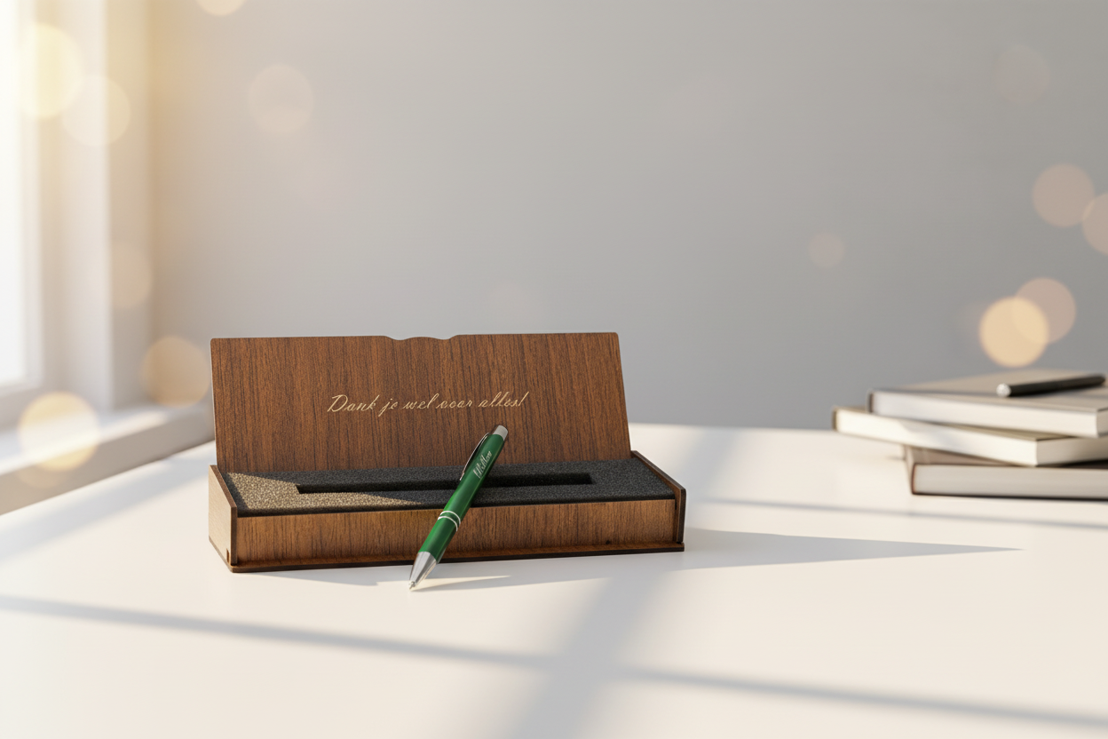 Personalisierter Kugelschreiber – Schreibset mit gravierter Holzbox BLP2002GD